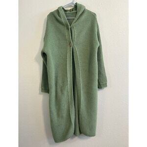 Green Chunky Knit Hooded Duster Witchy boho Fairycore Womens Medium